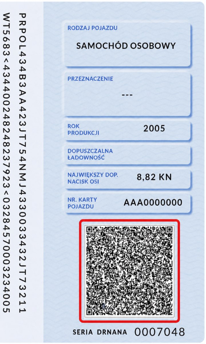 The last page of the vehicle registration document. The Aztec code is at the bottom, outlined in red.