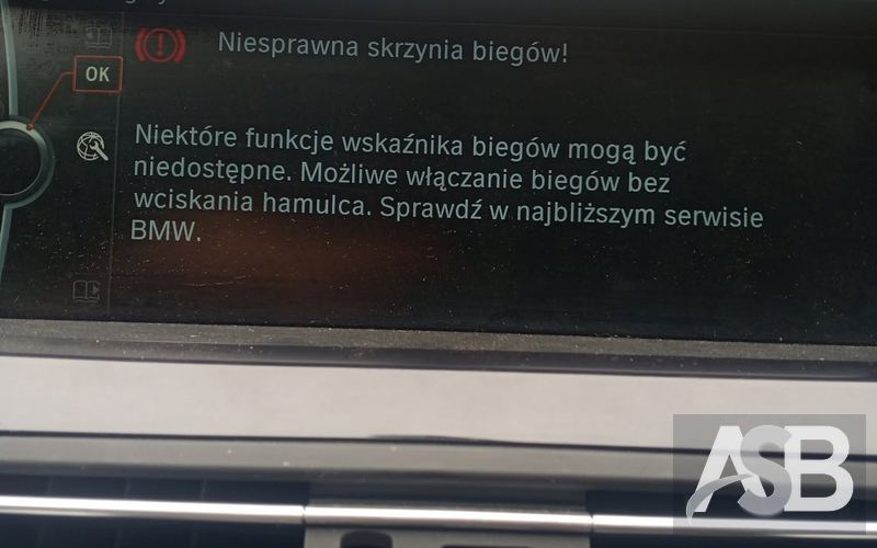 Dashboard message about the transmission in the BMW Seria 5 (F10). iDrive screen