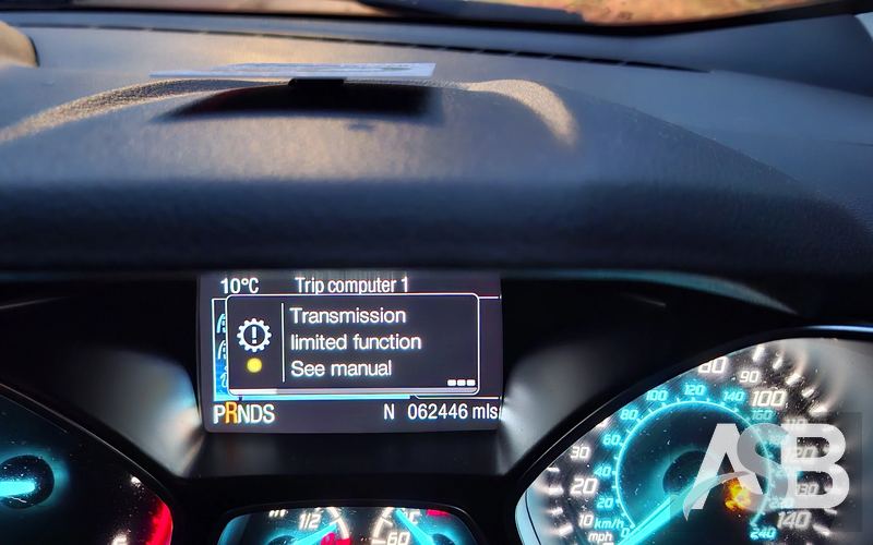 Dashboard message about the transmission in the Ford Kuga (Mk2) / Escape. Translated from English
