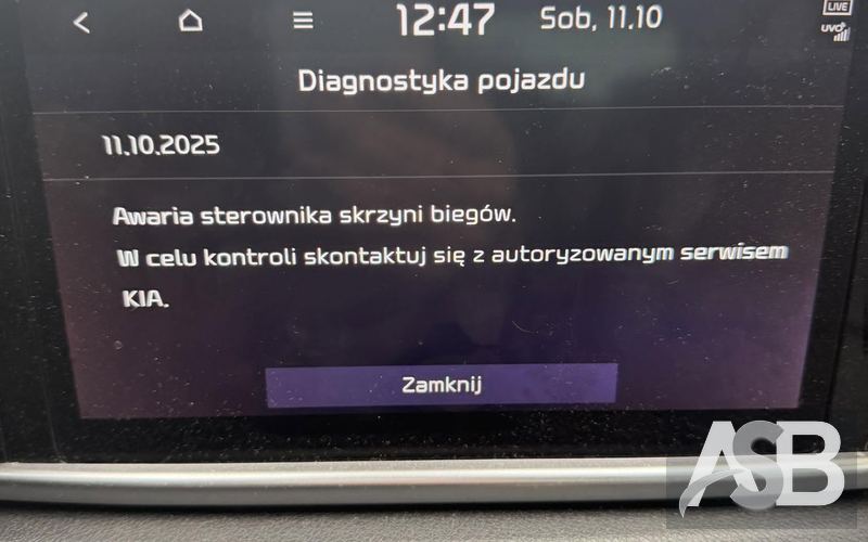 Dashboard message about the transmission in the Kia Ceed / Sportage. UVO screen; model uncertain