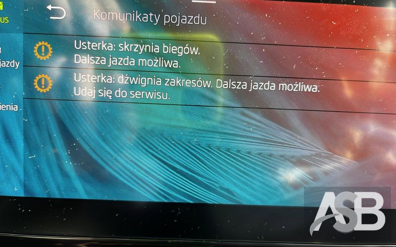 Dashboard message about the transmission in the Škoda Octavia / Superb. First of two messages on the screen